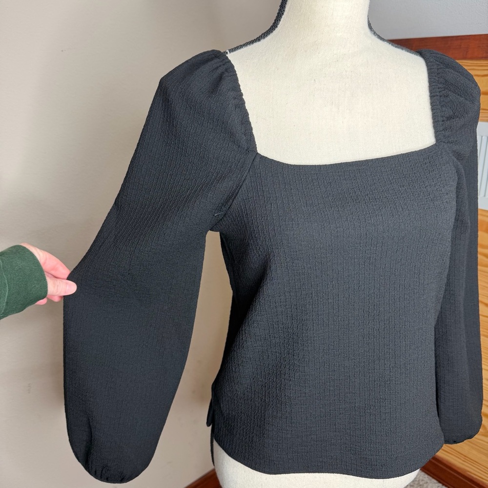 Madewell Crepe Square Neck Puff Sleeve Top True Black Extra Small XS AI514 - Picture 4 of 9